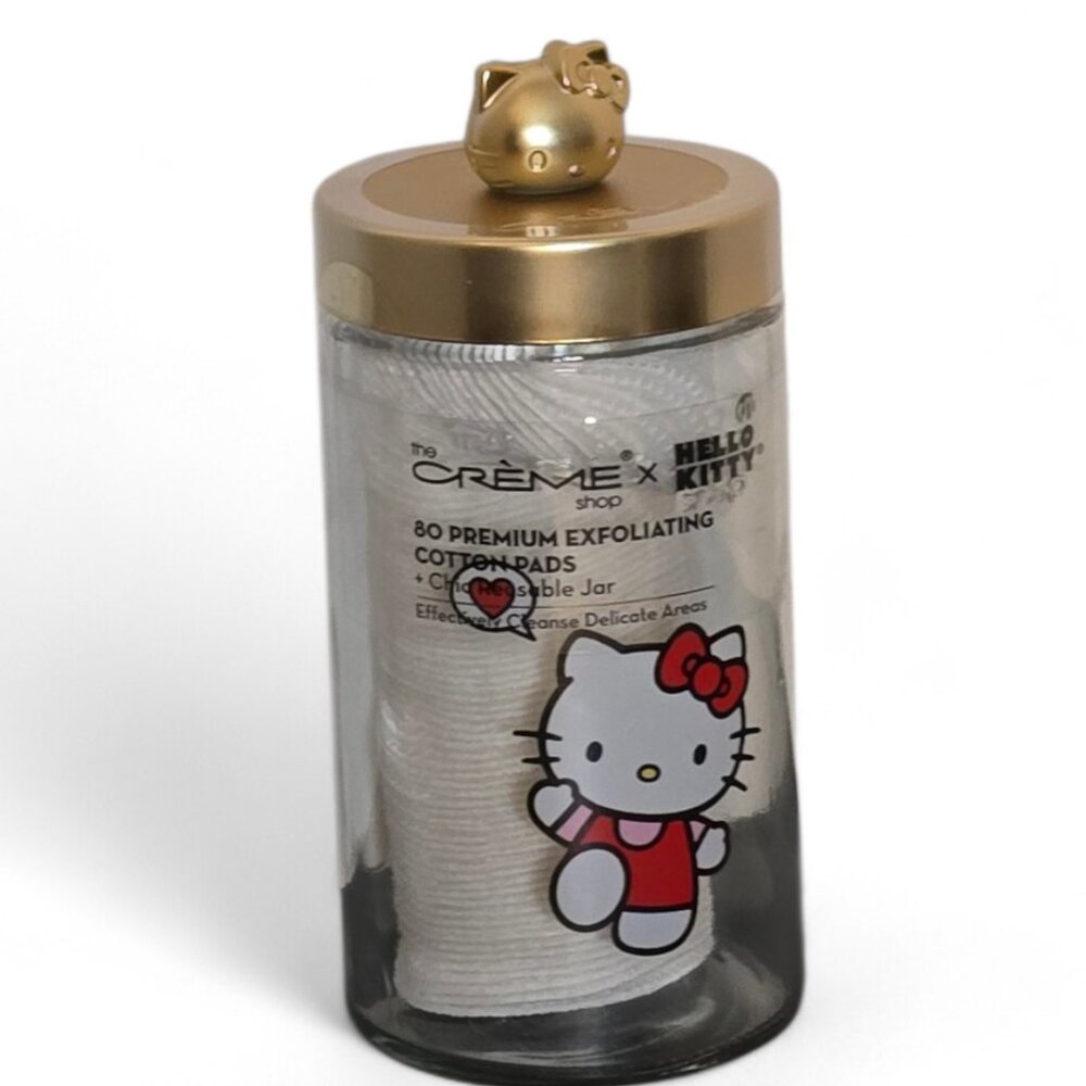 Hello Kitty x The Crème Shop Cotton Pads Glass Jar NWT Sanrio Limited Edition